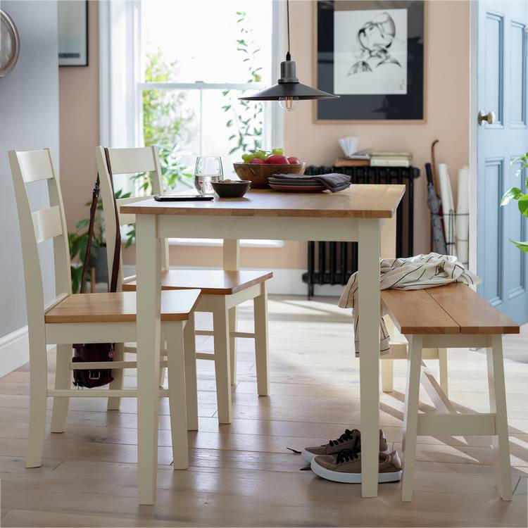 Argos Home Chicago White Dining Table, Bench &2 White Chairs 0
