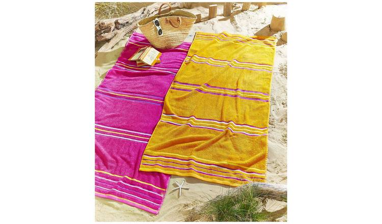 Catherine Lansfield 2 Pack Beach Towel - Pink & Yellow