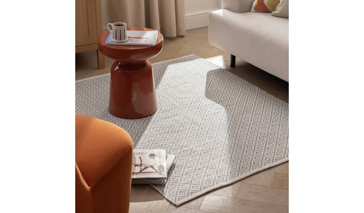 Habitat Modern Country Diamond Blue Flatweave Rug -230x160cm