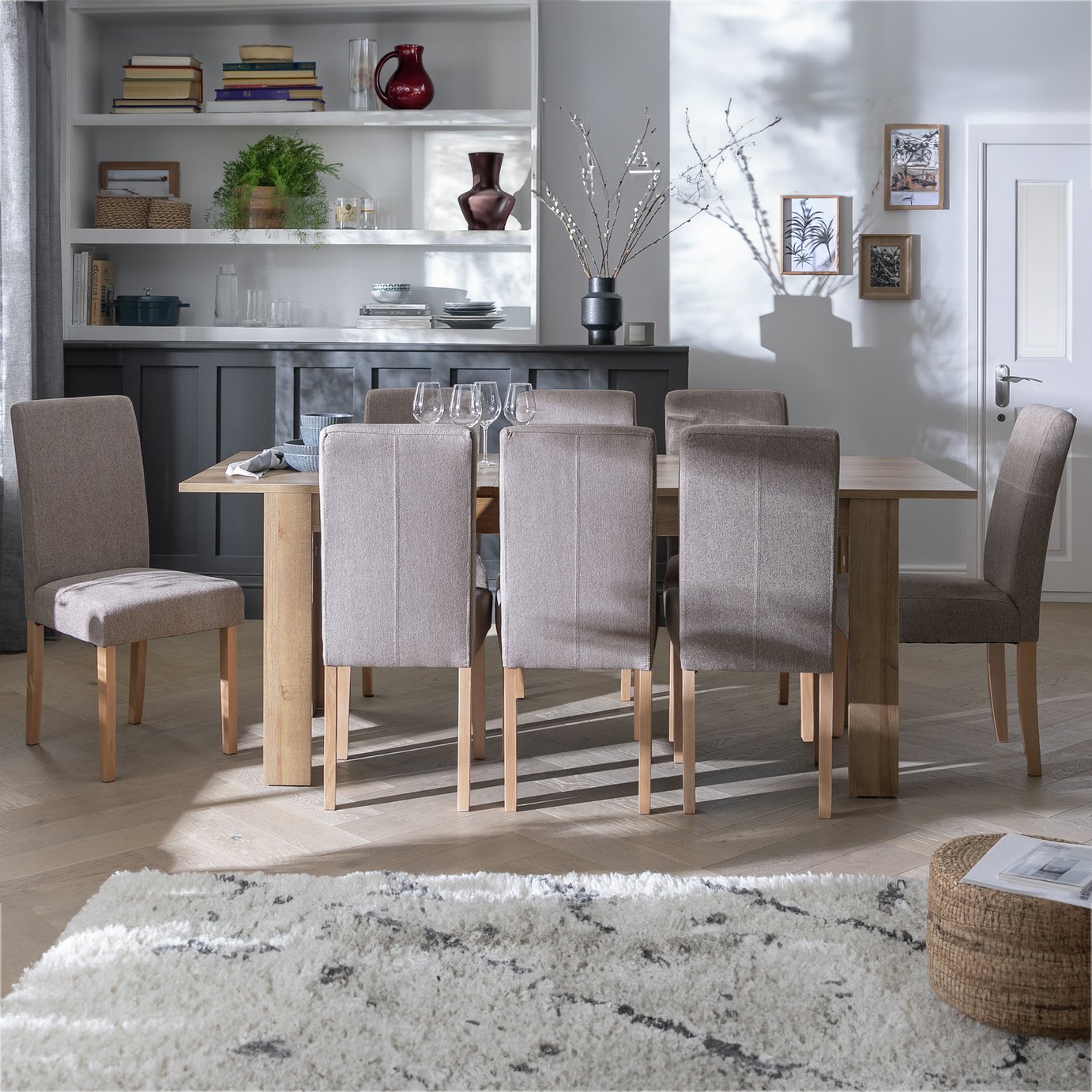 Argos Home Miami Wood Effect Dining Table & 8 Brown Chairs