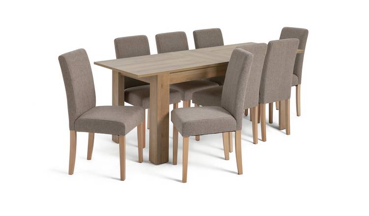 Argos Home Miami Extend Oak Dining Table & 8 Brown Chairs