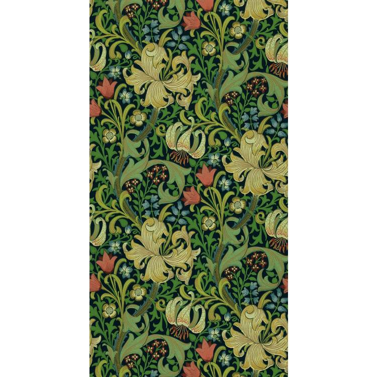 Morris & Co. Golden Lily Green Floral Wallpaper 0