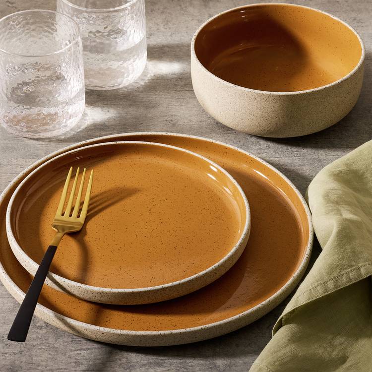 Habitat Raw Edge Speckle 12 Piece Stoneware Dinner Set-Camel 0