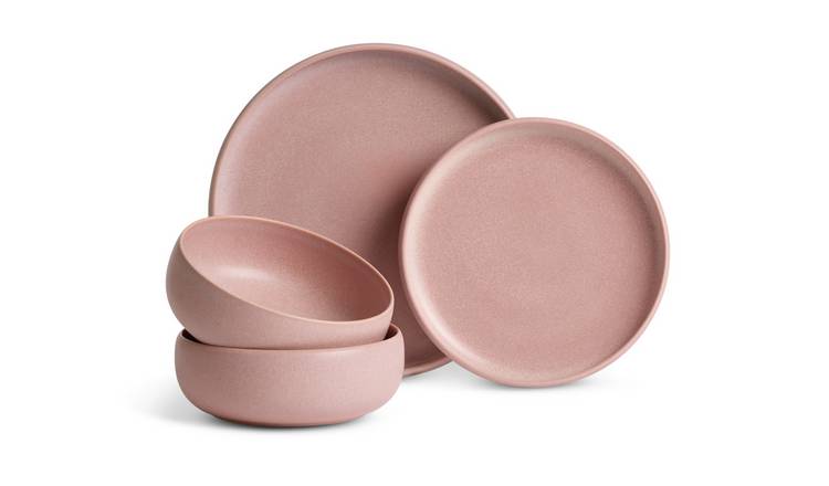 Habitat 12 Piece Reactive Stoneware Dinner Set - Pink