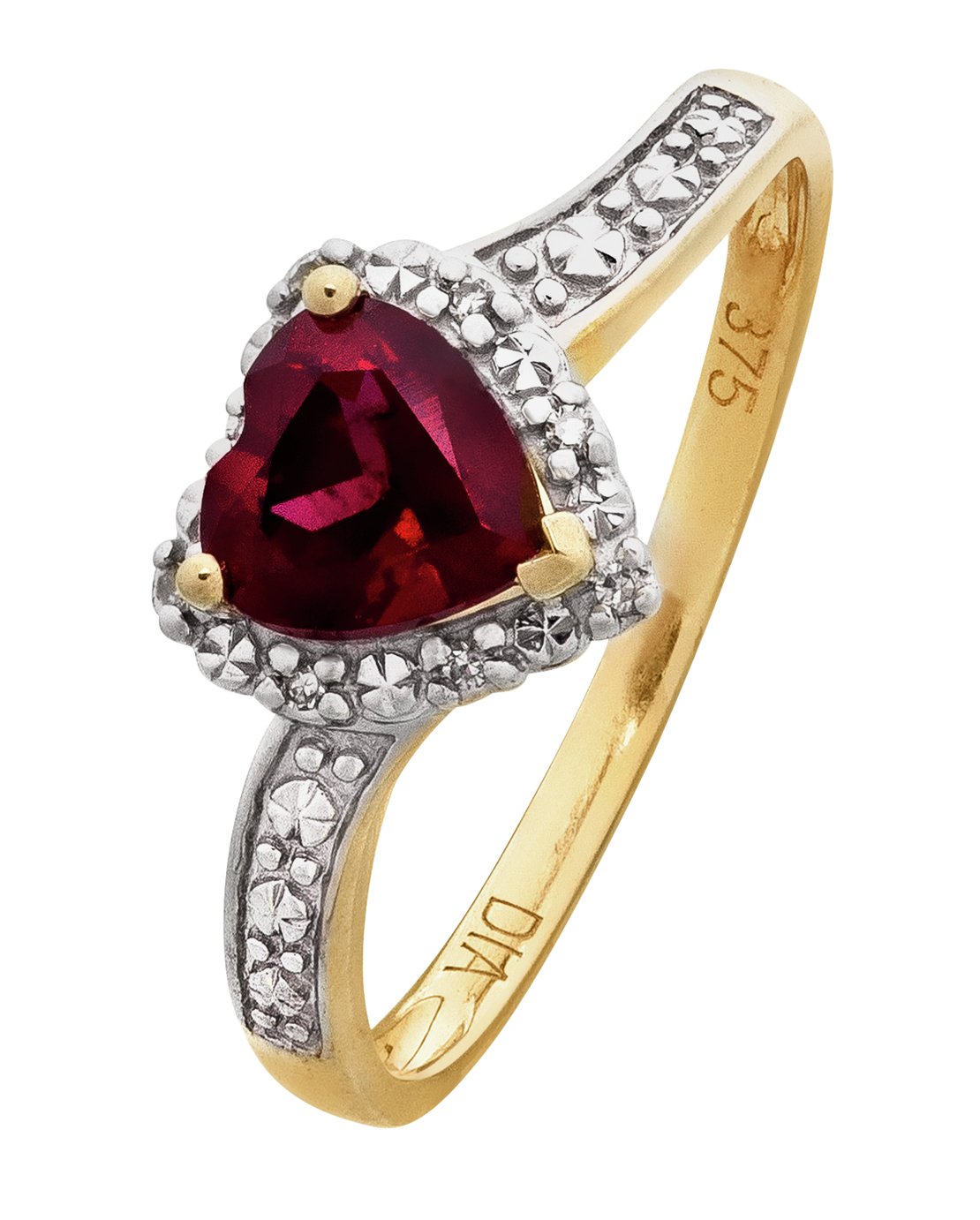 Revere 9ct Gold 0.02ct Diamond and Ruby Accent Heart Ring K