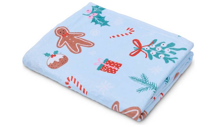 Catherine Lansfield Xmas Gingerbread Fleece Throw - Blue 