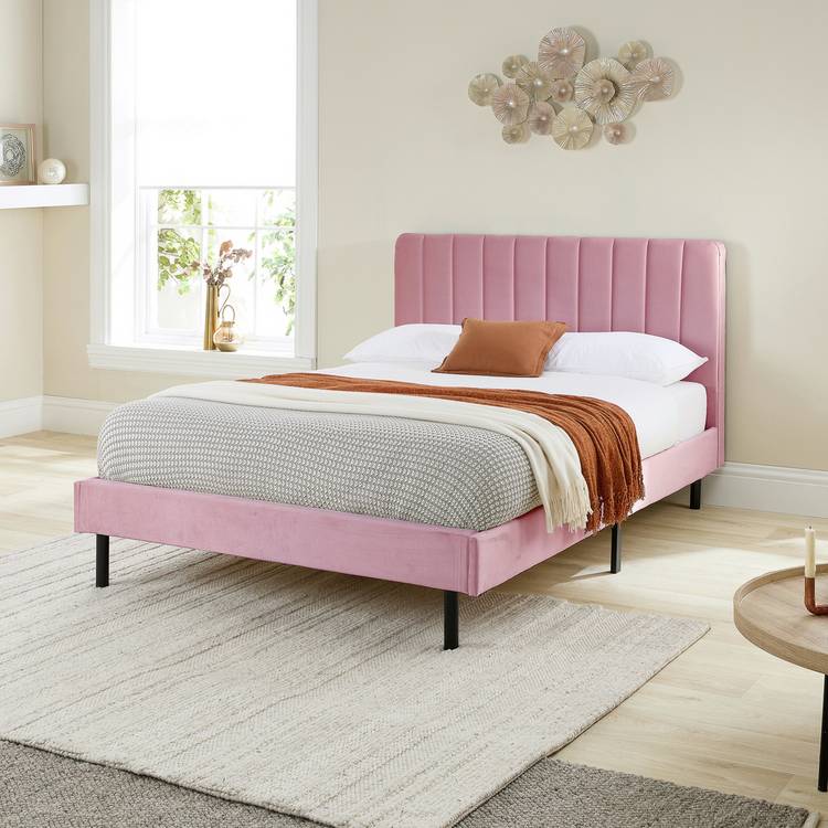 Aspire Rosella Small Double Velvet Bed Frame - Blush 0