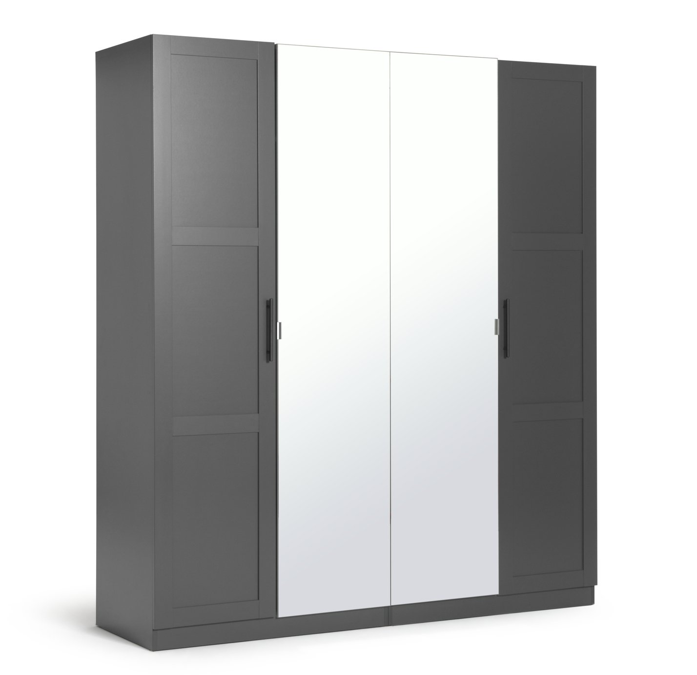 Habitat Munich Panelled 4 Door Mirror Wardrobe - Anthracite