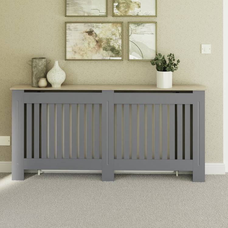 GFW Longslow Extra Large Radiator Cover - Grey & Oak 0