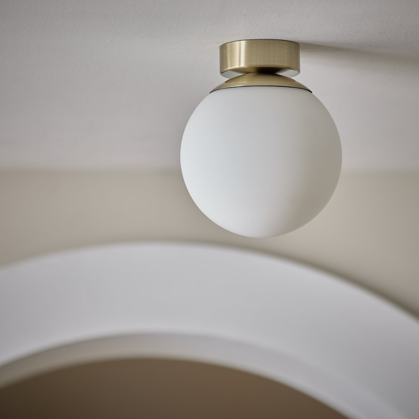 Opal Glass Bathroom Flush Ceiling Light Brass