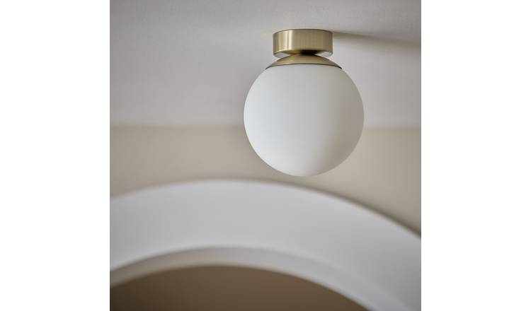 Habitat Opal Glass Bathroom Flush Ceiling Light - Brass