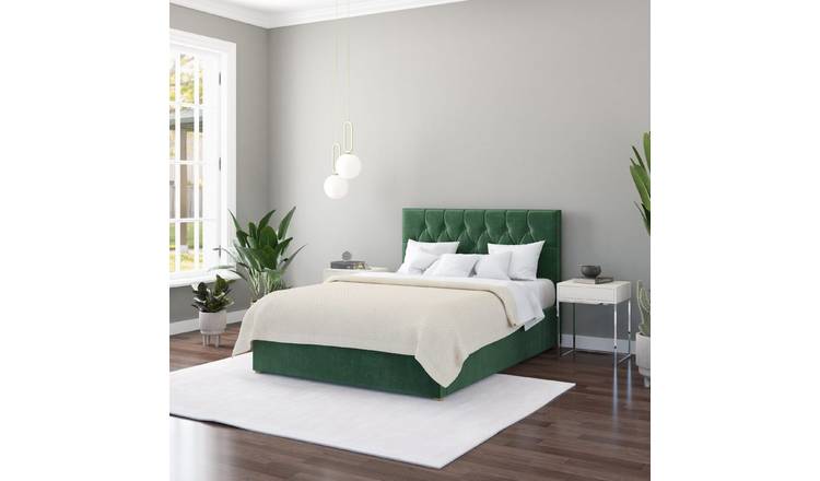 Aspire Olivier Superking Velvet End Lift Ottoman Bed - Green