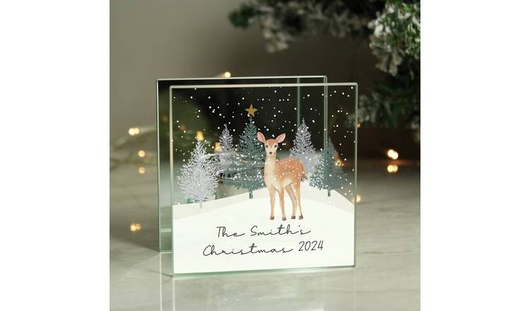 Personalised Message Christmas Deer Glass Tea Light Holder