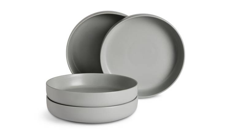 Habitat 4 Piece Stoneware Blates - Matte Grey