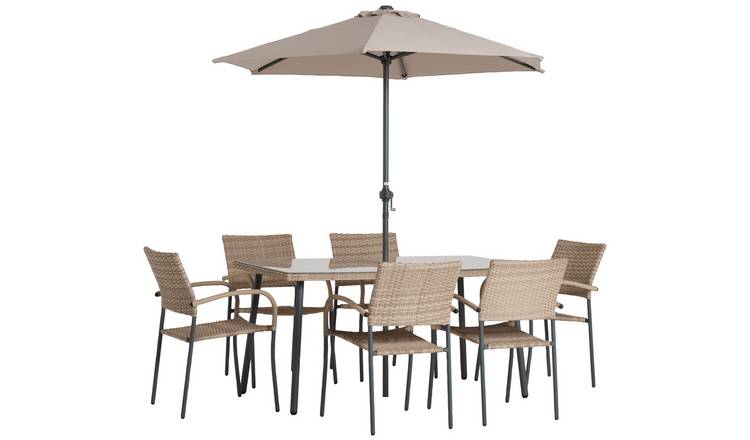 Argos Home Cusco 6 Seater Rattan Effect Patio Set - Natural