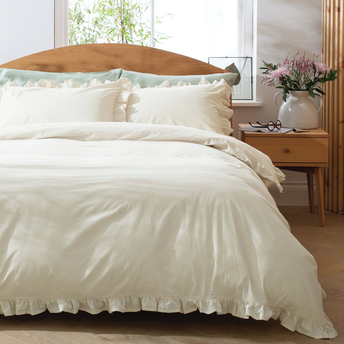 Habitat Cotton 180TC Frilled Cream Bedding Set - Double