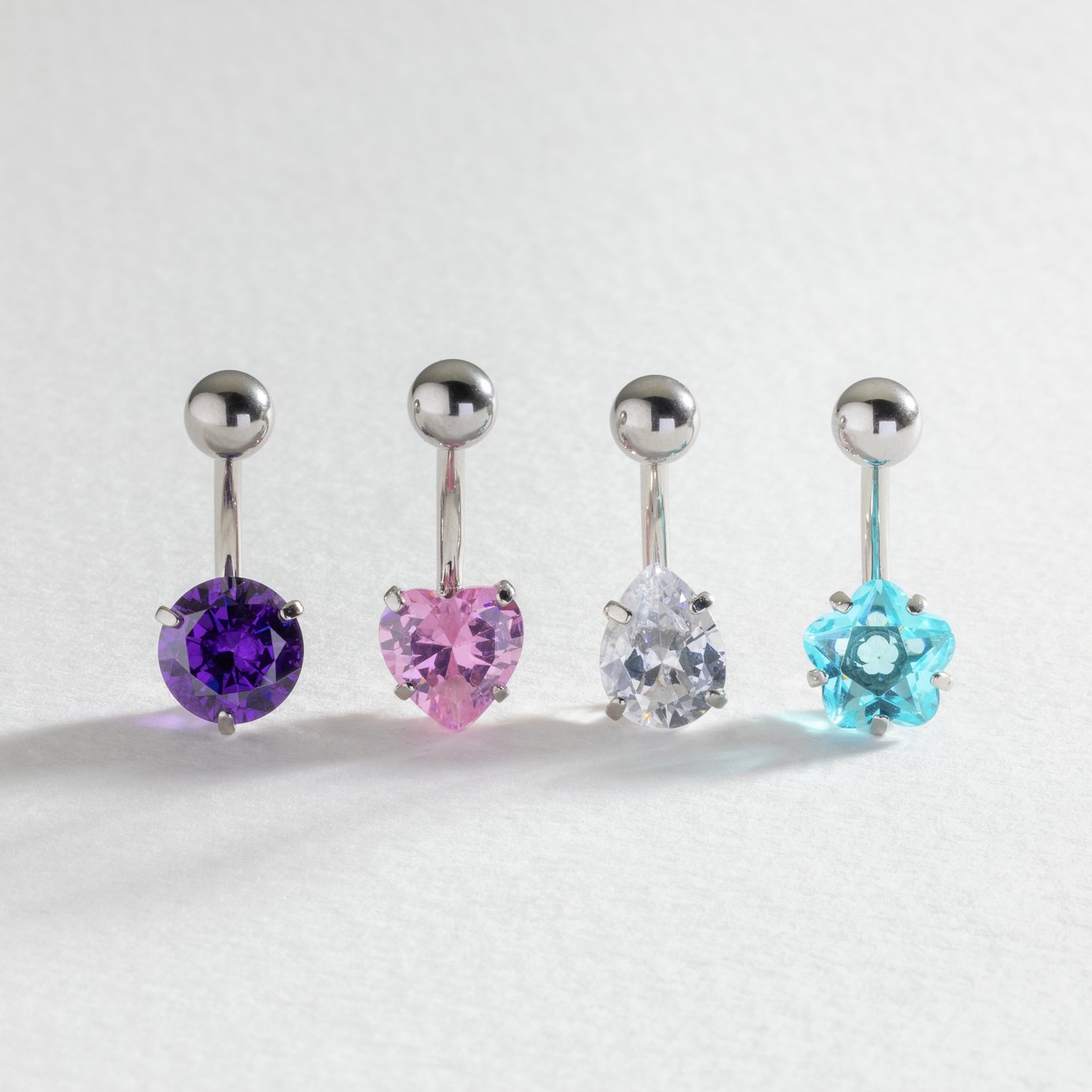 Revere Surgical Steel Cubic Zirconia Belly Bar - Set of 4