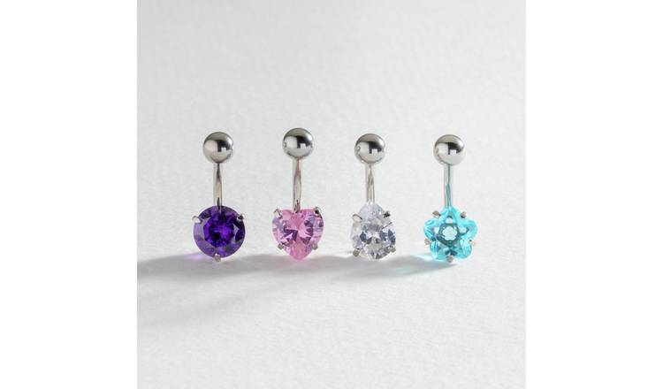 Revere Surgical Steel Cubic Zirconia Belly Bar - Set of 4