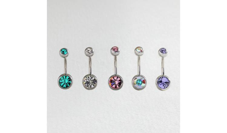 Revere Surgical Steel Crystal Belly Bars - Set of 5