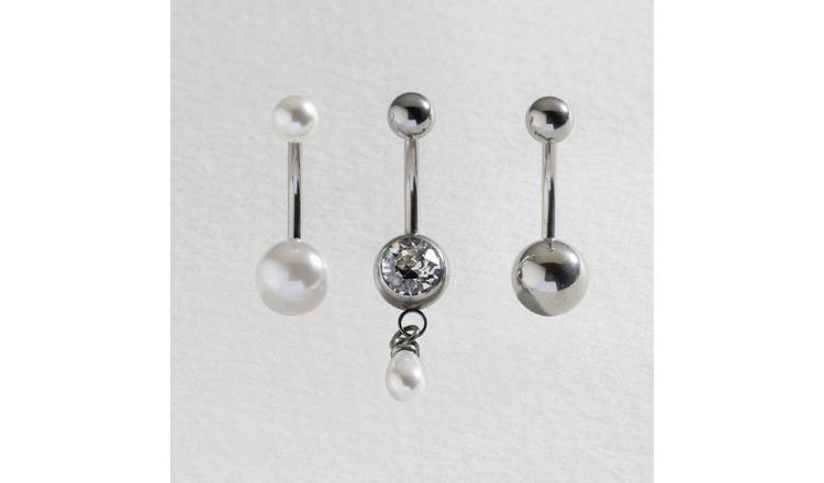 Revere Surgical Steel White Pearl Belly Bars - Set of 3