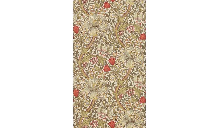 Morris & Co. Golden Lily Brown Floral Wallpaper