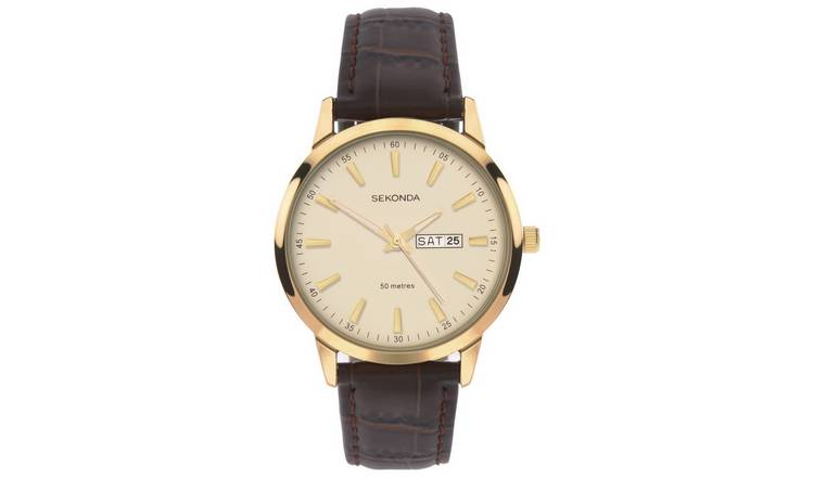 Sekonda mens watch outlet leather strap