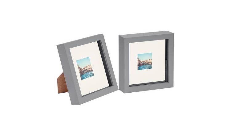 Nicola Spring 3D Box Photo Frames - 6 x 6" with Mount - Set of 2 - Grey