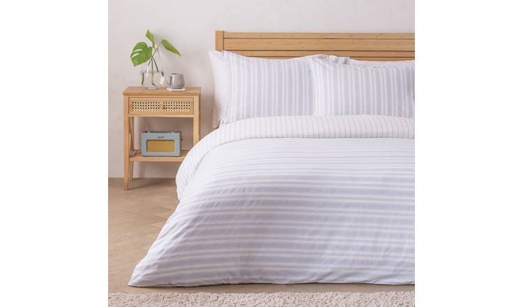 Habitat Cotton Washed PJ Stripe Blue Bedding Set - Single