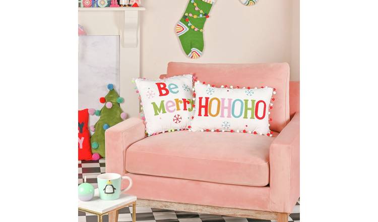 The Seasonal Gift Co Pom Pom Ho Ho Ho Christmas Cushion