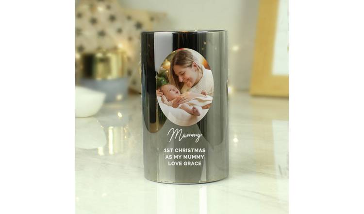 Personalised Message Photo Upload Smoked Glass LED Candle