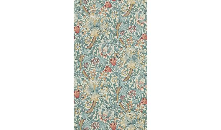 Morris & Co. Golden Lilies on Blue Floral Wallpaper