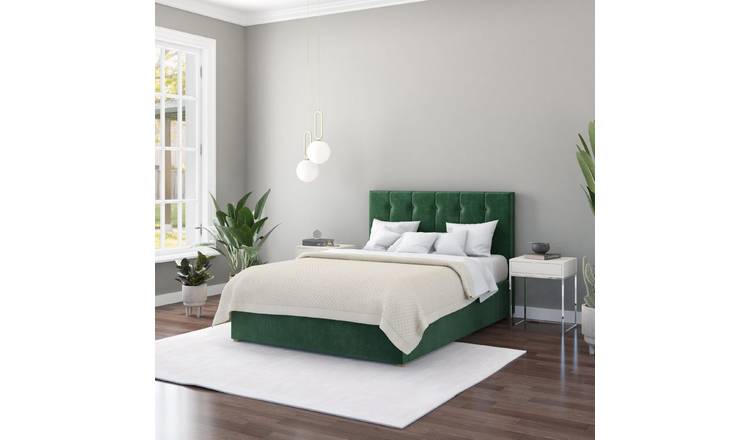 Aspire Hepburn Kingsize Velvet End Lift Ottoman Bed - Green