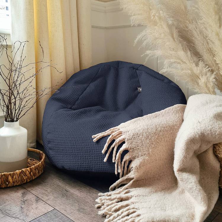 rucomfy Kids Slouch Waffle Bean Bag - Navy Blue 0