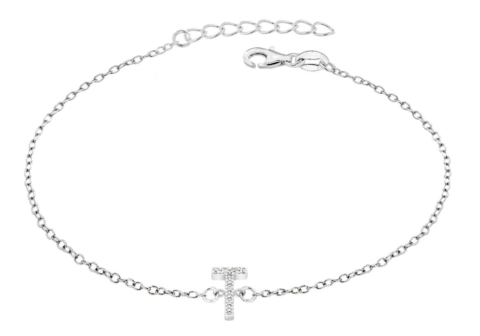 Sterling Silver Cubic Zirconia Initial Bracelet - T