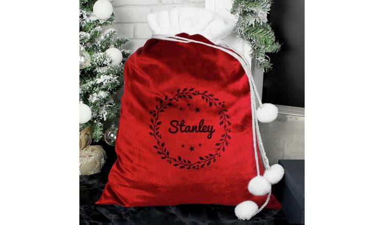 Personalised Message Red Holly Christmas Sack