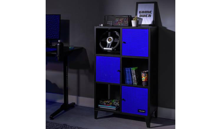 X Rocker Mesh-Tek Tall 6 Cube Storage Unit - Blue and Black