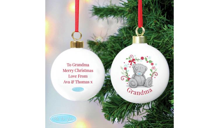 Personalised Message Tatty Teddy Christmas Bauble - White