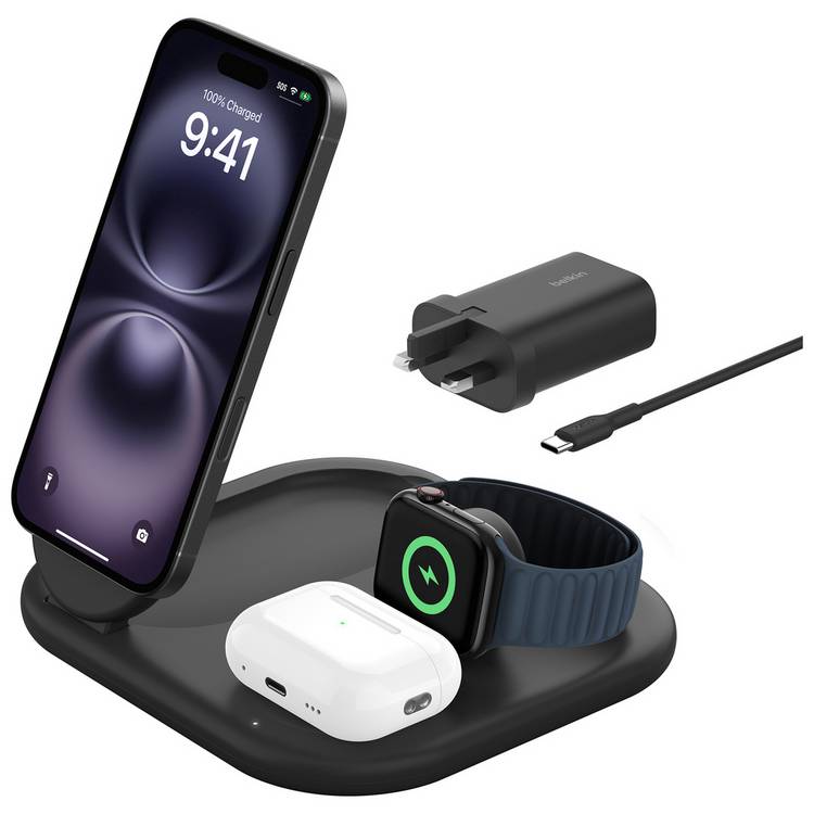 Belkin 3 in 1 MagSafe Compatible Wireless Charger Qi2- Black 0