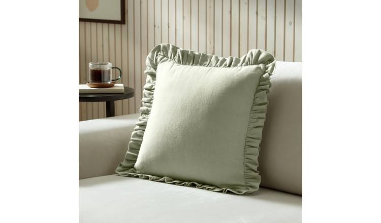 Habitat Plain Ruffle Cushion - Sage - 43x43cm