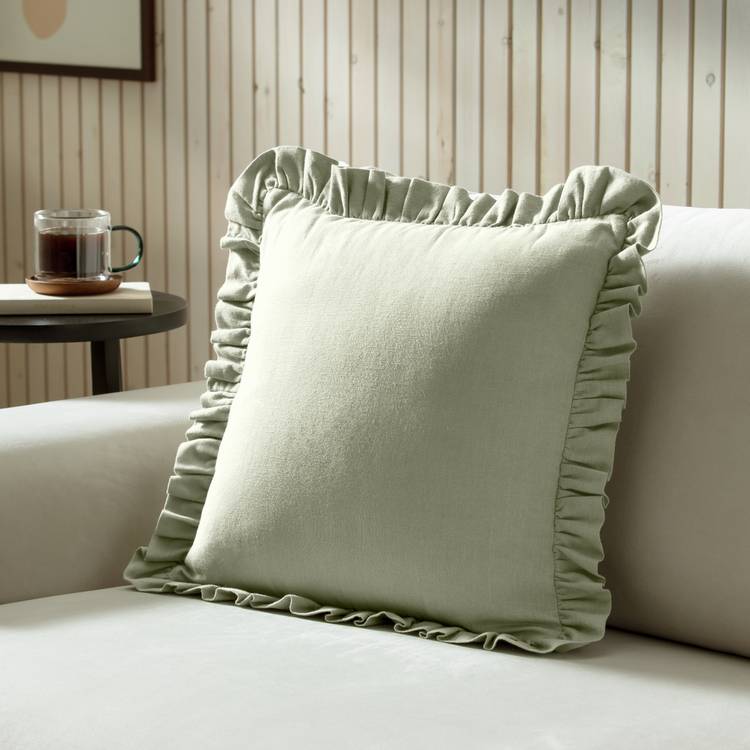 Habitat Plain Ruffle Cushion - Sage - 43x43cm 0