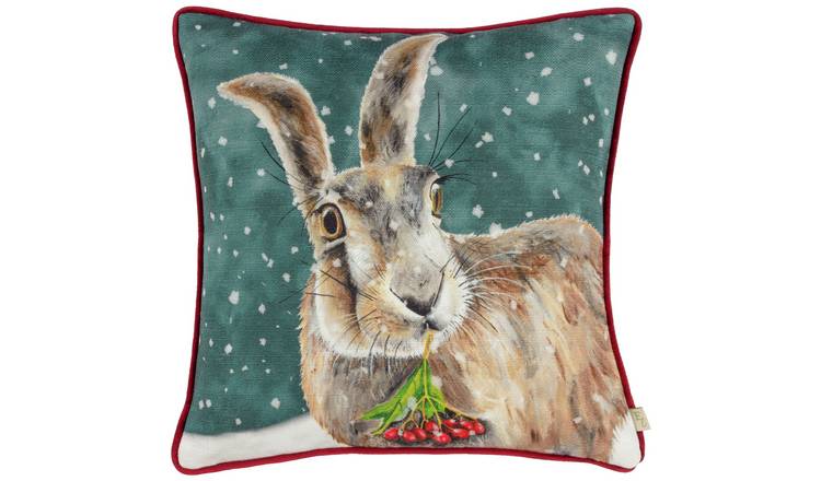 Evans Lichfield Xmas Hare Cushion - Multicoloured - 43x43cm