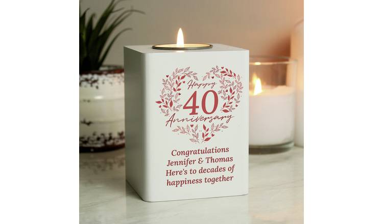 Personalised Message 40th Ruby Anniversary Tea Light Holder