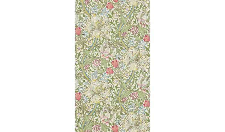 Morris & Co. Golden Lilies on Green Floral Wallpaper