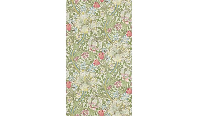 Morris & Co. Golden Lilies on Green Floral Wallpaper