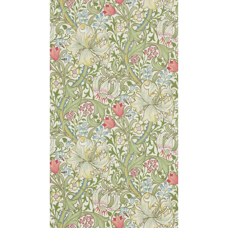 Morris & Co. Golden Lilies on Green Floral Wallpaper 0