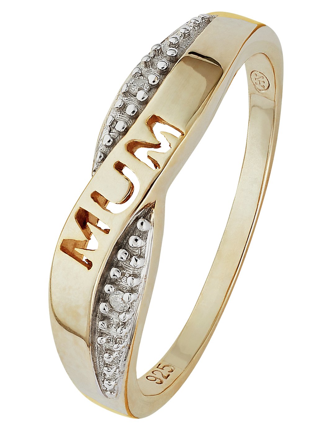 Moon & Back 9ct Gold Plated Diamond Accent Mum Ring - SizeN