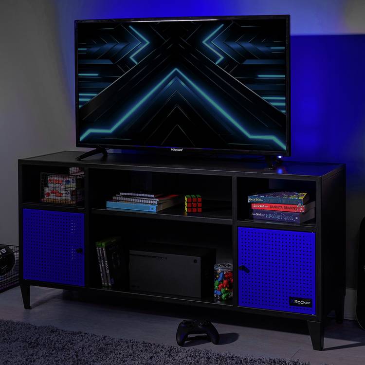X Rocker Mesh-Tek 2 Door TV Unit - Black & Blue 0