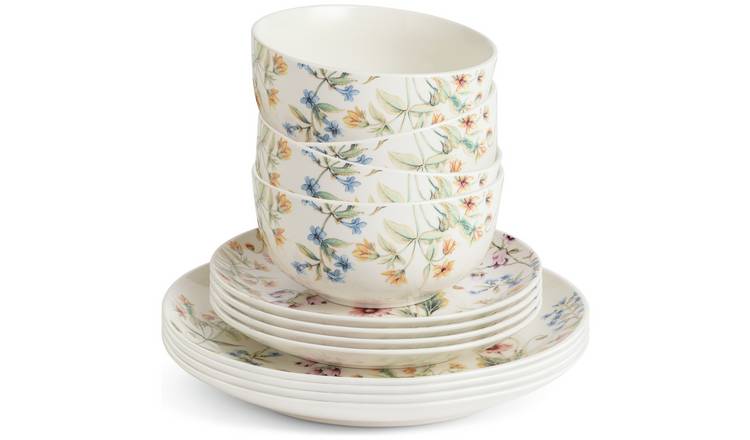 Argos Home Bee Floral 12 Piece Stoneware Dinner Set 