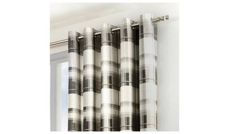 Fusion Balmoral Check Fully Lined Eyelet Curtains - Grey