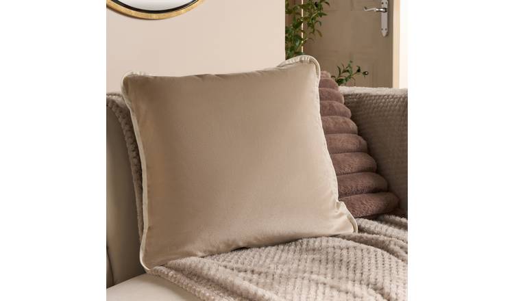 OHS 2 Pack Matte Velvet Piped Cushion Covers 45 x 45cm - Mink